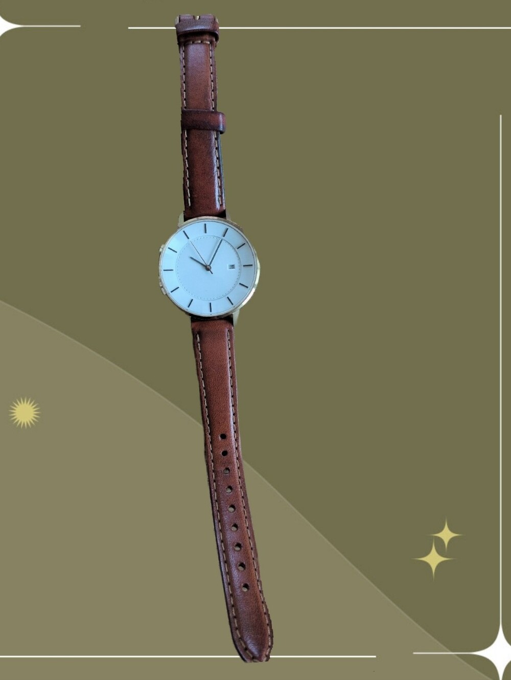 ✨SALE Brown Leather Strap Linjer Swiss Movement Watch With Sapphire Crystal